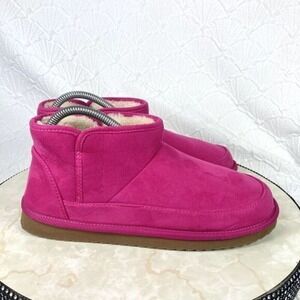 Old Navy Womens Slipper Boots 6.5 Hot Pink Faux Suede Sherpa-Lined Slip On Boot‎